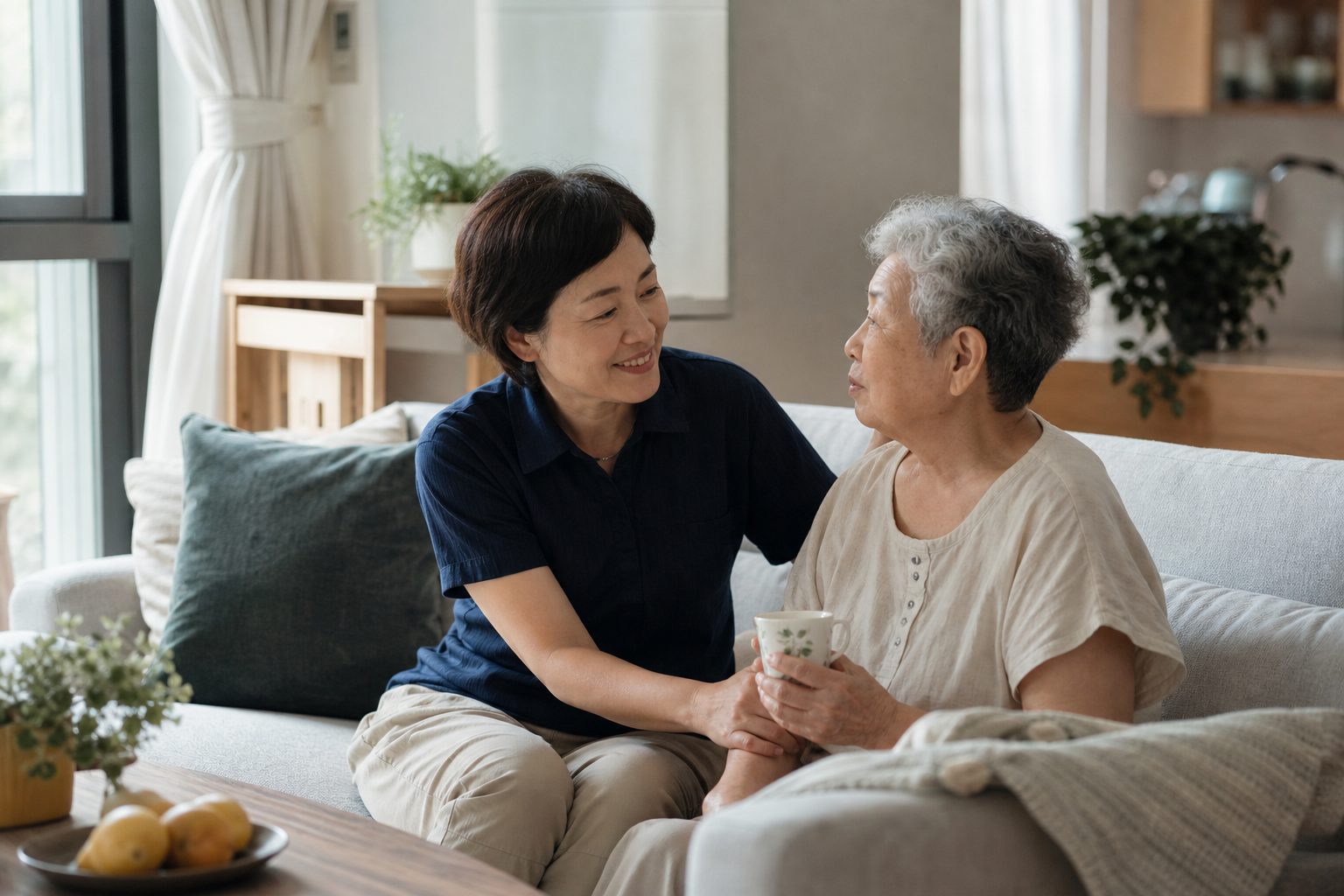 家庭照顧者在家中獲得喘息、長者由照顧人員陪伴的情境